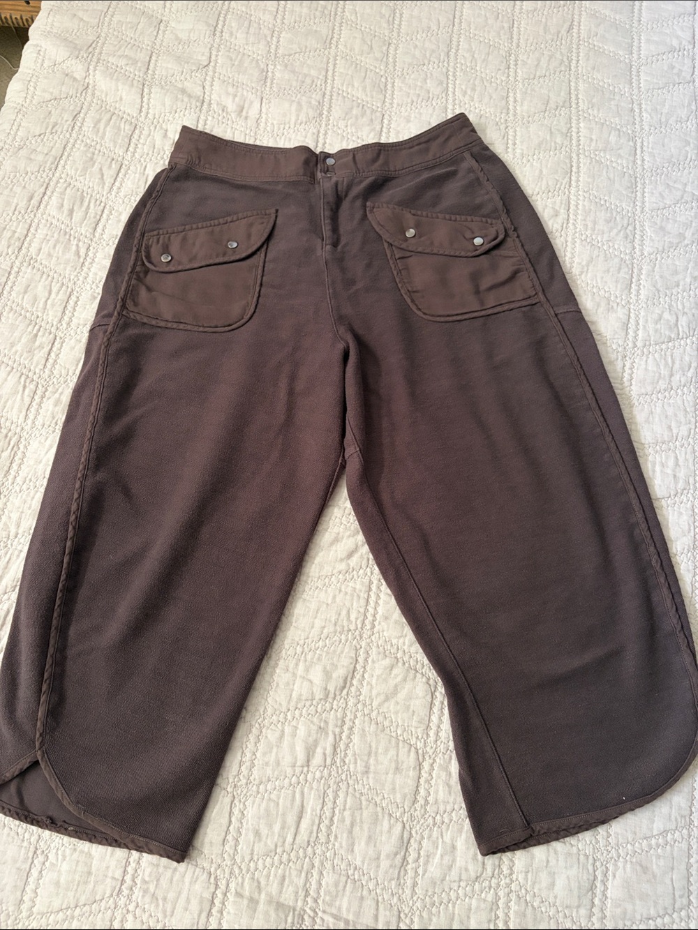 BiBi Brown Barrel Cargo Pants with Flap Pockets - Washed Terry Fabric- sz Large - Picture 3 of 14